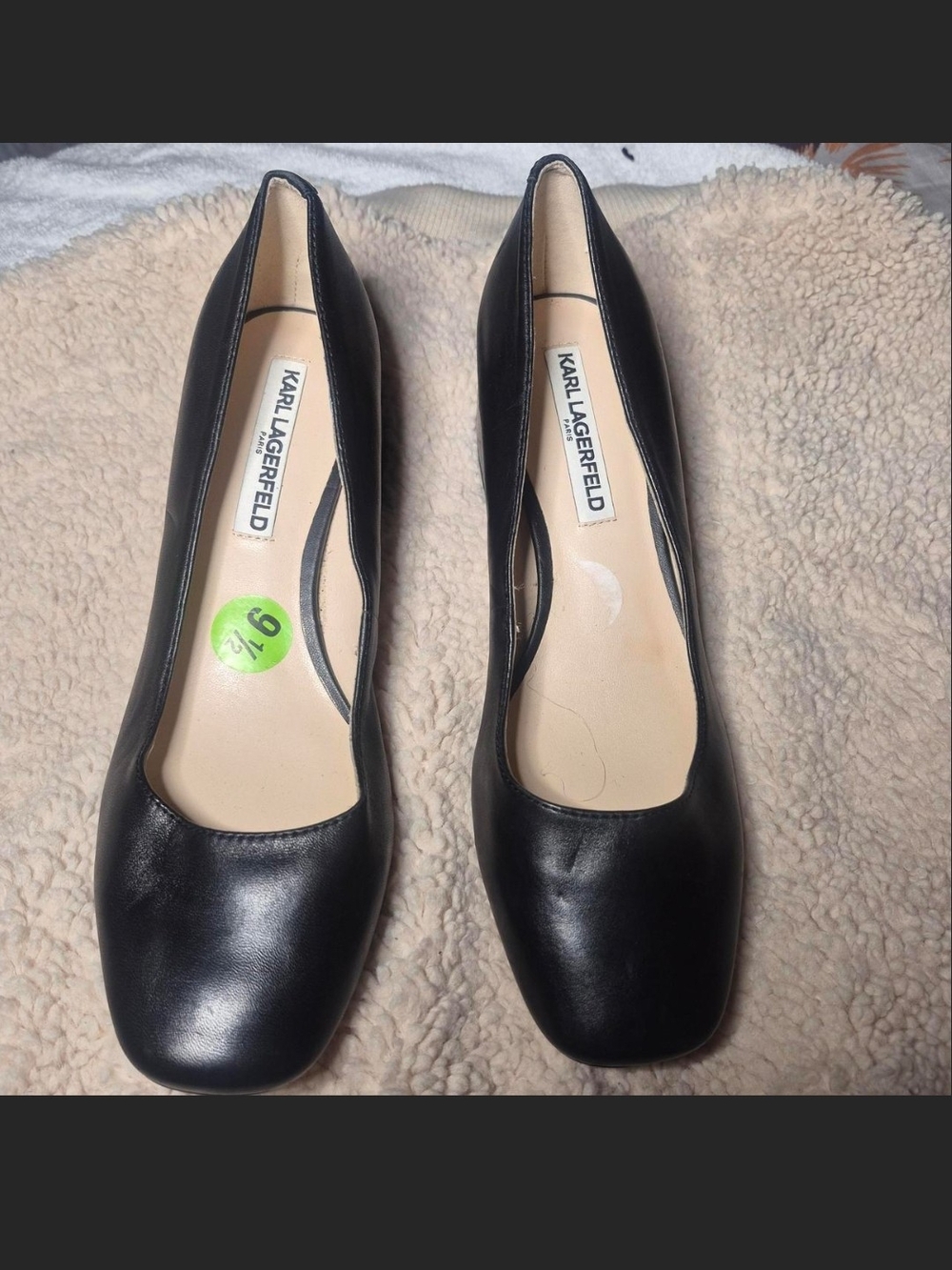 Karl Lagerfeld Black Leather Square-Toe Flats